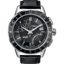 Timex Intelligent Quartz Men's Watch, Sl Series Flyback Chronograph, Black Dial, Black Leather Strap - T2n495