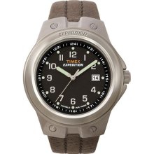 Timex Mens Brown Leather Strap Gunmetal Watch