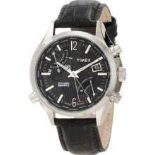 Timex Men's IQ T2N943 Black Calf Skin Quartz Watch with Black Dia ...