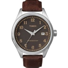 Timex Mens Originals T Series Black Dial Stainless Steel Case Brown Watch T2n407