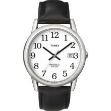 Timex Men's T2H281 Easy Reader Black Leather Strap Silver-Tone Case Watch
