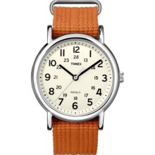 Timex Men's Weekender T2N745 Orange Nylon Quartz Watch with White Dial