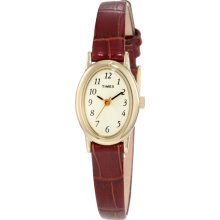 TIMEX New Ladies Classic Cavatina Gold-tone Oval Case Watch Brown Leather