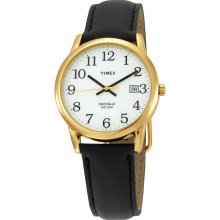 Timex T2H291 Men's Easy Reader White Dial Black Leather Strap Gold Ton