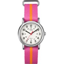 Timex Watch, Womens Weekender Pink and Orange Slip-Thru Canvas Strap 3