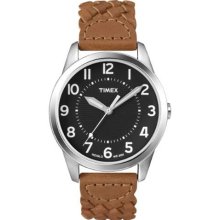 Timex Weekender Casual Brown Woven Leather Strap Mens Watch T2N755