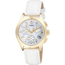 Timex Womens Classics Chrono Mother-of-pearl Indiglo Dial Gold Tone Watch T2m713