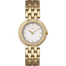 Timex Womens Elegant White Dial Roman Numerals Gold Tone Bracelet Watch T2m997