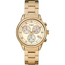 Timex Women's Originals Chronograph, White Dial, Goldtone Stainless