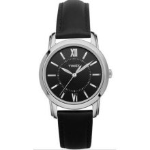 Timex Women's T2N681 Style Classic Black Leather Strap Watch