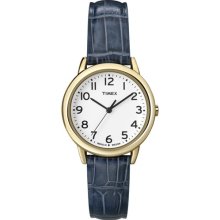 Timex Women's T2N954 Elevated Gold-Tone Case Blue Croco Leather Strap Watch
