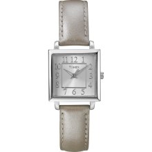 Timex Women's T2P095 Metallic Taupe Leather Strap Watch (Silver/Taupe)