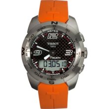 Tissot Men's T-Watch Swiss Quartz Barometer Altimeter Digital Display Orange Rubber Strap Watch
