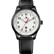 Tommy Hilfiger Classic Black IP Case Black Leather Strap Mens Watch 1710309