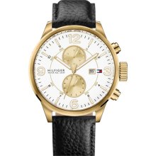 Tommy Hilfiger Multifunction Leather Strap Watch Black/ Gold