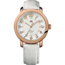Tommy Hilfiger Women's Rose Gold Plated Dail With White Leather Strap Watch