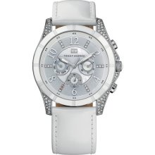 Tommy Hilfiger Women's White Leather Strap Watch With Crystal Details