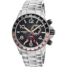 Torgoen Mens T20 Dual Time Stainless Watch - Silver Bracelet - Carbon Fiber Dial - T20204