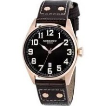 Torgoen Mens T28 Stainless Watch - Black Leather Strap - Black Dial - T28105