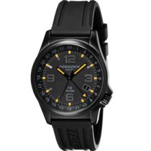 Torgoen T5 Zulu Time Watch - Black Polyurethane Strap, Black Case, Black/Yellow Dials