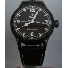 Tutima Grand Classic Black 43mm Watch - Black Dial, Leather Strap 628-11 Sale Authentic