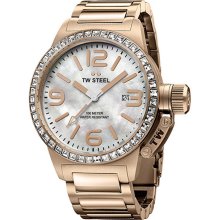 Tw Steel Canteen Unisex Quartz Watch With Mother Of Pearl Dial Analogue Display And Rose Gold Stainless Steel Plated Bracelet Tw306