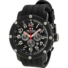 TW Steel Men's Grandeur Black Stainless Steel Case Black Dial Chronograph Black Rubber Strap Date Display TW135