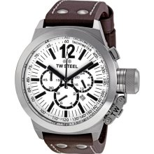 TW Steel Men's Stainless Steel Case Ceo Canteen Chronograph Quartz White Dial Brown Leather Strap CE1007