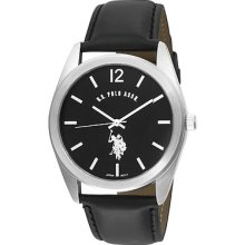 U.s. Polo Assn. Men's Usc50005 Analogue Black Dial Leather Strap Watch