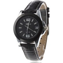 Unisex Elegant Design Leather Analog Quartz Wrist Watch (Black)