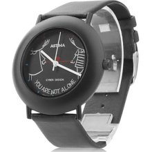 Unisex Leather Analog Quartz Watch Wrist 0687h (Black)
