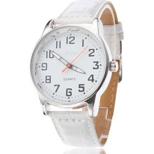 Unisex Simple Design PU Quartz Analog Wrist Watch (White)