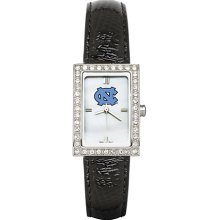 University Of North Carolina Watch with Black Leather Strap and CZ Accents