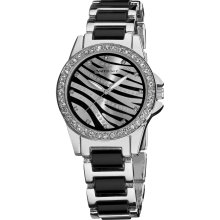 Vernier Ladies Fashion Zebra Print Genuine Crystal Stones Bracelet Watch