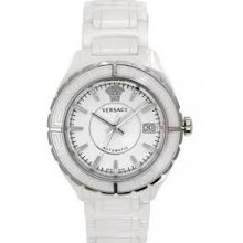 Versace Watches DV One Round Automatic Watch With Diamonds In White Mo