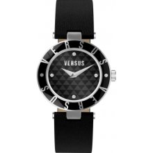 Versus by Versace Logo Black Leather Strap Watch - Black
