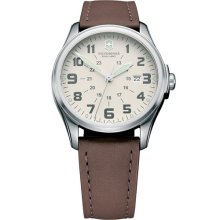 Victorinox Swiss Army 'Infantry - Vintage' Round Leather Strap Watch Brown/ Silver