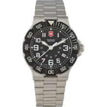 Victorinox Swiss Army Men's Swiss Quartz Black Rotating Bezel Silver-tone Case Watch