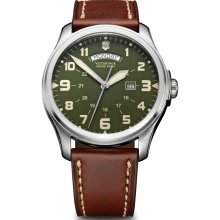 Victorinox Swiss Army Men's Infantry Vintage Day/Date Watch - Brown Leather Strap - Green Dial - 241260
