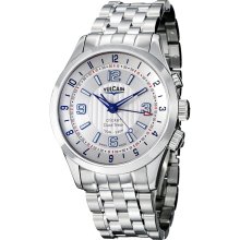 Vulcain Men's 'Aviator Dual Time' Silver Dial Stainless Steel Watch