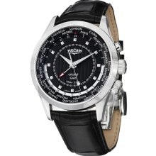 Vulcain Watches Vulcain Mens Aviator GMT 2009 Black Dial Black Leather