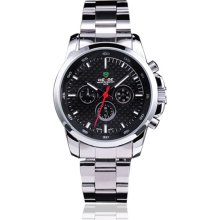 WEIDE Fashion Black Grid Dial Stainless Steel LCD Quartz Watch W0045 - Silver - Stainless Steel
