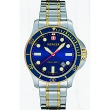 Wenger 'Battalion' Gold Detail Stainless Steel Bracelet Watch With Navy Blue Dial