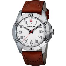 Wenger Men's Alpine White Dial Brown Leather Strap Watch