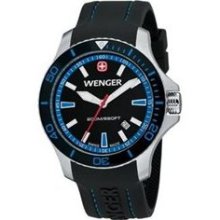 Wenger Mens Sea Force Analog Stainless Watch - Black Rubber Strap - Black Dial - 0641.104