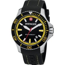 Wenger Mens Sea Force Analog Stainless Watch - Black Rubber Strap - Black Dial - 0641.101