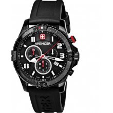 Wenger Mens Squadron Chrono Stainless Watch - Black Rubber Strap - Black Dial - 77053