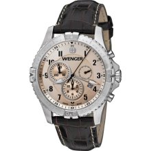 Wenger Mens Squadron Chronograph Stainless Watch - Brown Leather Strap - Champagne Dial - 77052