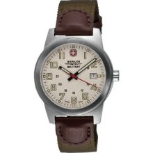 Wenger Swiss Gear Classic Field Military Wrist Watch with Ivory Dial and Olive Brown Nylon Strap