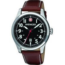 Wenger Terragraph Men's Quartz Watch With Black Dial Analogue Display And Brown Leather Strap 010541102